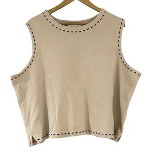 Bechamel Cream Cropped Muscle Tee with Black Stitch Accents